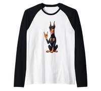 Cool Doberman Pinscher Rock Mano Segno Punk Cane Grafico con Maglia con Maniche Raglan