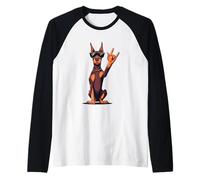 Cool Doberman Pinscher Rock Mano Segno Punk Cane Grafico con Maglia con Maniche Raglan