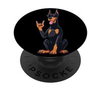 Cool Doberman Pinscher Rock mano segno punk cane grafico con PopSockets PopGrip Adesivo