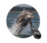Cool Dolphin Tappetino per mouse rotondo con base in gomma antiscivolo, lavabile, tappetino di protezione da scrivania per casa e ufficio, decorazione per scrivania, accessori da scrivania, 19,8 cm