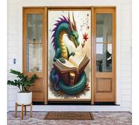Cool Dragon Reading Print No.350 Coperture decorative per porte, decorazioni per interni ed esterni, primavera, estate, autunno, inverno, Halloween, Natale, decorazioni per la casa