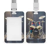 Cool Drum Set Porta badge trasparente Protezioni per badge con cordino staccabile Custodia verticale in plastica rigida protegge carte d'identità di lavoro carte di credito per ufficio fabbrica