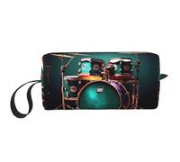 Cool Drum Set Stampa Toiletries Bag per le Donne Formato di Viaggio Carino Viaggio Toiletry Bag Makeup Bag Organizer Pouch, bianco, Taglia unica