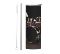 Cool Drum Set Tumbler con coperchi e cannuccia, 590 ml, doppia parete sottovuoto, in acciaio inox, tazza termica da viaggio a tenuta stagna, per bevande calde e fredde