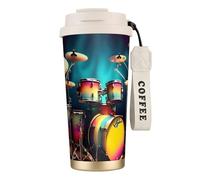 Cool Drums Set di bicchieri da caffè in acciaio inox, coperchio a doppio uso con cannuccia, elegante tazza da viaggio per casa e ufficio