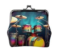 Cool Drums Set - Portamonete compatto con stampa, 11,5 x 10,5 cm, con chiusura a bacio, custodia impermeabile