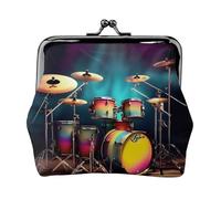 Cool Drums Set Stampa Portamonete, Portatile Fibra di Cuoio Portamonete Mini Cambiamento Borse per le Donne, Nero , Taglia unica, Portamonete
