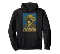 Cool Dude Art Lover Racoon Selfie Stile Pittura Vincent Van Gogh Felpa con Cappuccio