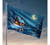 Cool Flags Room Guys Cozy Cabin By The River Under A Moonlit Sky Flag Fall Decor Outdoor Yard Decor (152 x 244 cm)