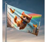Cool Flags Room Guys Rainbow Kitten With Butterfly In The City Sky Flag Fall Decor Outdoor Yard Decor (60 x 90 cm)