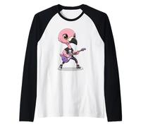 Cool Flamingo Chitarra Rock Star Bird Punk Maglia con Maniche Raglan