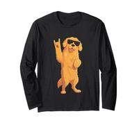 Cool Fluffy Dog Rock Hand Sign Occhiali da Sole Grafico e Rotolo Maglia a Manica