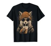 Cool Fox Iced Coffee Beanie Occhiali da Sole Coffee Lover Retro Maglietta