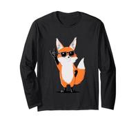 Cool Fox Rock Mano Segno Occhiali da Sole Animale Grafico e Rotolo Maglia a Manica