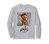 Cool French Paris Teddy Bear Style Illustration Graphic Maglia a Manica