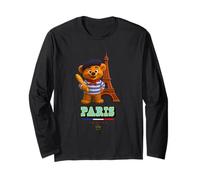 Cool French Paris Teddy Bear Style Illustration Graphic Maglia a Manica