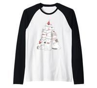 Cool Funny Christmas Cats Tree, Xmas New Year Present Fun Maglia con Maniche Raglan