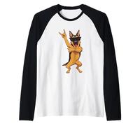 Cool German Shepherd Rock Mano Segno Punk Cane Grafico con Maglia con Maniche Raglan