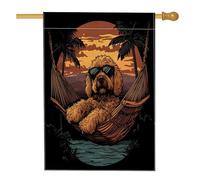 Cool Golden Doodle Dog Front Yard Backyard Linen Vertical House Flags 28x40 Double Sided per l'esterno, divertente palma tropicale casa stampa bandiera, Pet Home Outdoor modello bandiere