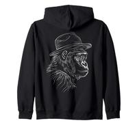 Cool Gorilla con Fedora Hat Line Art Design Felpa con Cappuccio