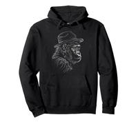 Cool Gorilla con Fedora Hat Line Art Design Felpa con Cappuccio
