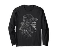 Cool Gorilla con Fedora Hat Line Art Design Maglia a Manica