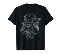 Cool Gorilla con Fedora Hat Line Art Design Maglietta