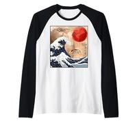Cool Great Wave off Kanagawa, Stampa Artistica Giapponese Woodblock Maglia con Maniche Raglan