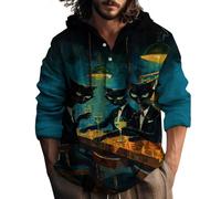 Cool Halloween Jumperfor Menc Corvo Stampa Felpe Con Cappuccio Manica Lunga Felpe Con Cappuccio 1/4 Pulsante Pullover Vestibilità Larga Felpa Con Cappuccio Da Lavoro Felpa Con Cappuccio Vacanza