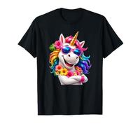 Cool Hawaiian Rainbow Unicorn con Occhiali da Sole Maglietta