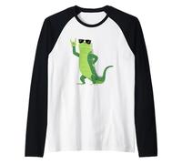 Cool Iguana Rock On Funny Rettile Amante Animale Grafica Mano Maglia con Maniche Raglan