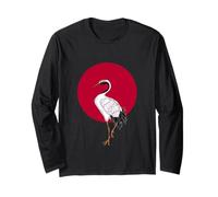 Cool Japan Flag Red DOT with Red Crowned Crane Japanese Bird Maglia a Manica