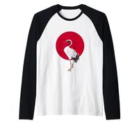 Cool Japan Flag Red DOT with Red Crowned Crane Japanese Bird Maglia con Maniche Raglan