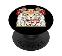 Cool Japanese Cat Eats Ramen Graphic Tees & Cool Designs Fun PopSockets PopGrip Adesivo
