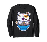 Cool Japanese Ramen Cat Illustration Novelty Graphic Designs Maglia a Manica