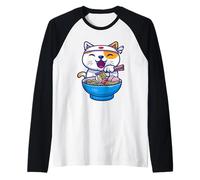 Cool Japanese Ramen Cat Illustration Novelty Graphic Designs Maglia con Maniche Raglan