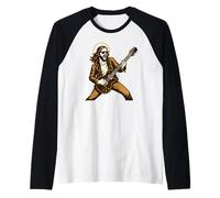 Cool Jesus con chitarra elettrica per un look a dondolo Maglia con Maniche Raglan