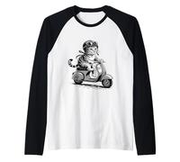 Cool Kitten Scooter Funny Retro Biker Kitty Ride Moto Maglia con Maniche Raglan