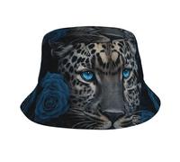 Cool Leopard And Blue Rose Uomo Donna Cappello da Pescatore Classico Bucket Hat Leggero Cappelli A Secchiello per All'Aperto Pesca Campeggio Spiaggia