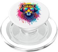 Cool Leopard Con Cuffie Retro Splash PopSockets PopGrip per MagSafe