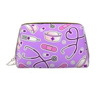 Cool Liama Makeup Bag,Grande sacchetto cosmetico in pelle portatile,Borsa da viaggio organizer impermeabile per articoli da toeletta, Modello infermiera viola, Taglia unica