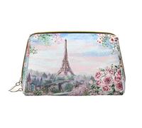 Cool Liama Makeup Bag,Grande sacchetto cosmetico in pelle portatile,Borsa da viaggio organizer impermeabile per articoli da toeletta, Torre Parigi Con Fiori, Taglia unica
