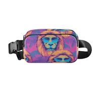 Cool Lions - Marsupio alla moda con leoni tropicali, pesca, viola, per donne, uomini, adolescenti, mini marsupio con cinghia regolabile per viaggi, corsa, escursionismo, leoni alla moda tropicale