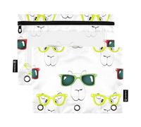 Cool Llama Faces - Raccoglitore a 3 anelli, con cerniera, trasparente, per scuola, lavoro, 24,9 x 18 cm, confezione da 2