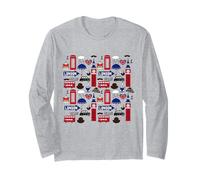 Cool London England Landmarks Illustration Graphic Doodles Maglia a Manica