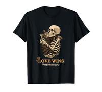Cool Love Wins Skelton Hugs a Cat Illustration Graphic Maglietta