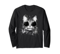 Cool Maine Coon Gatto con Occhiali da Sole Bianco Splash Art Cats Maglia a Manica