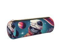 Cool Man in Outer Space Galaxy astuccio rotondo in ecopelle - per penne, matite, pennarelli, piccoli oggetti con cerniera in metallo e pelle, Oro, Taglia unica, Porta carte