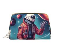 Cool Man in Outer Space Galaxy Leather Hand Held Zipper Makeup Bag Pen Case Stationery Box Lipstick Pouch Toiletry Bag, bianco, Taglia unica