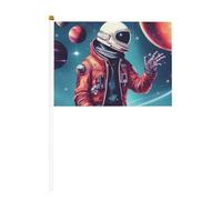Cool Man in Outer Space Galaxy - Mini bandiera bianca con asta solida, colori vivaci e resistente allo sbiadimento, bandiere tenute in mano con lancia